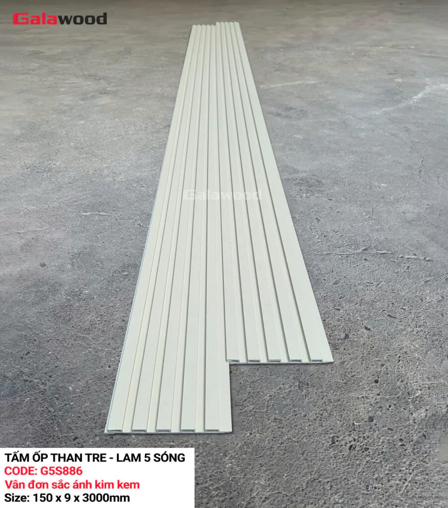 Tấm ốp than tre lam sóng vân đơn sắc ánh kim kem