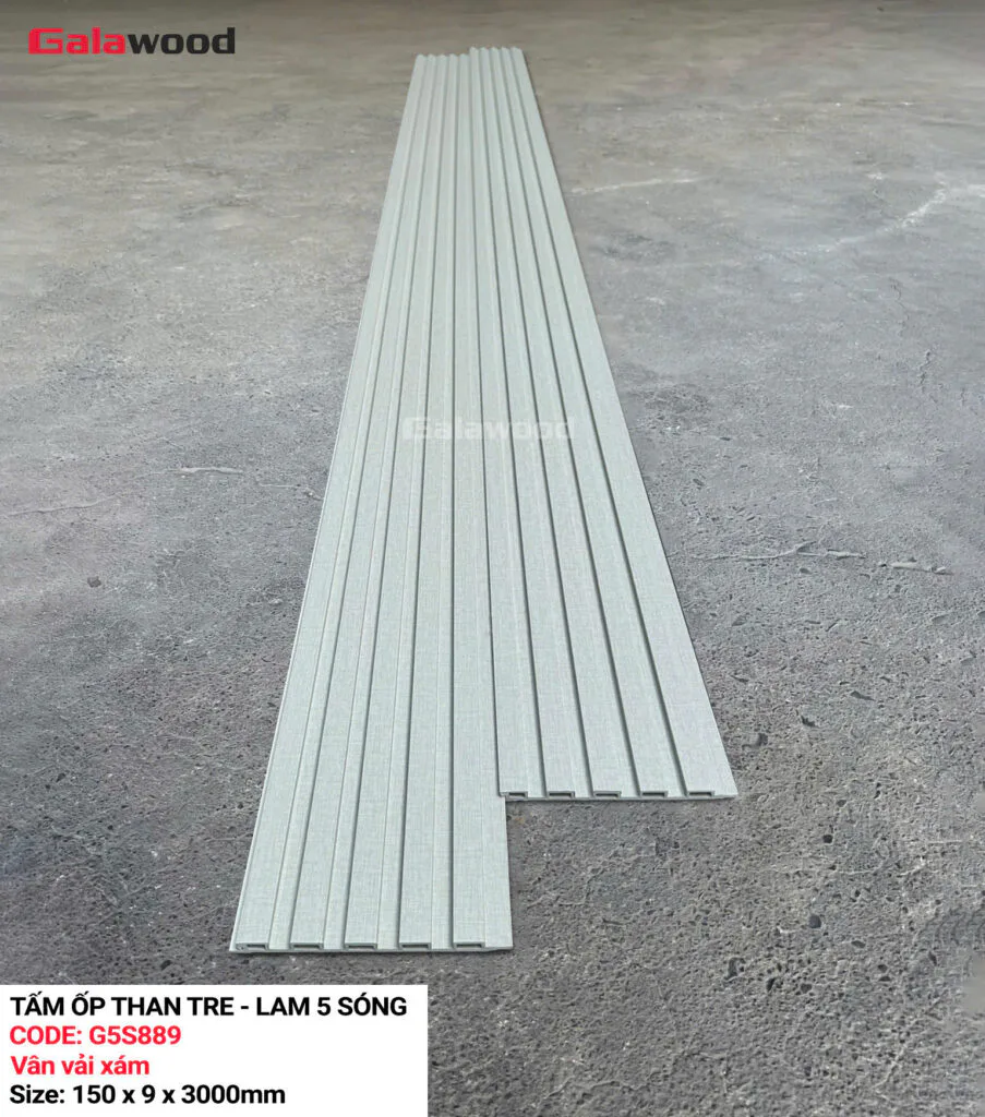 Tấm ốp than tre lam sóng vân vải vàng kem ánh kim