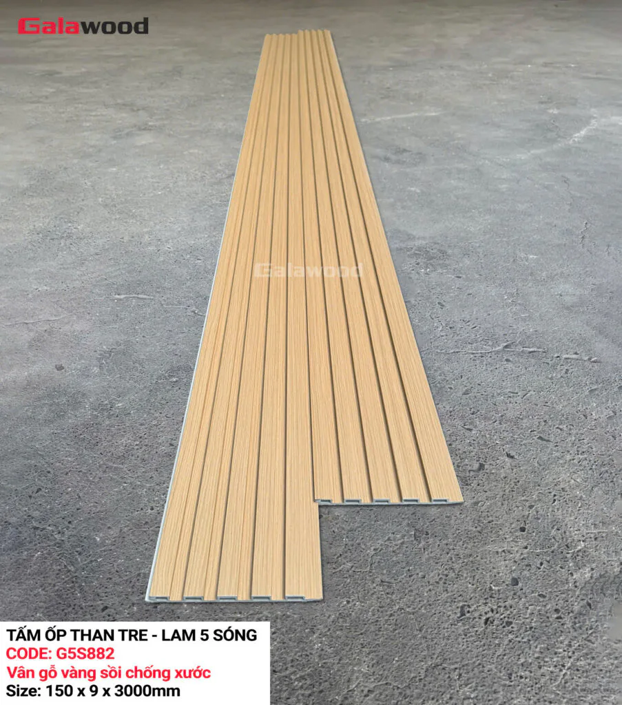 Tấm ốp than tre lam sóng vân gỗ vàng sồi