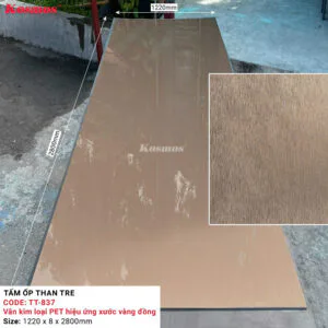 Tấm Ốp Than Tre Cao Cấp Vân Kim Loại Hiệu Ứng Xước PET Vàng Đồng